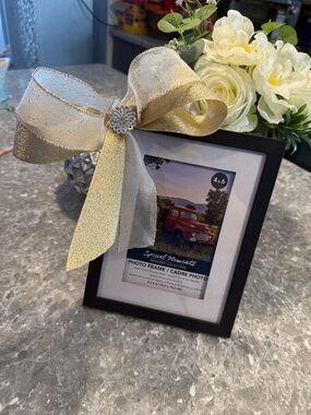 Special Moments Black Photo Frame with Gold Bow Accent